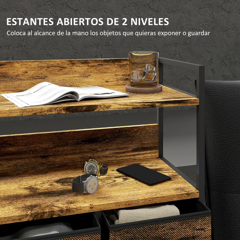 HOMCOM Cómoda de Tela con 7 Cajones y 2 Estantes de Estilo Industrial con Marco de Acero 79x29x101 cm Marrón Rustico