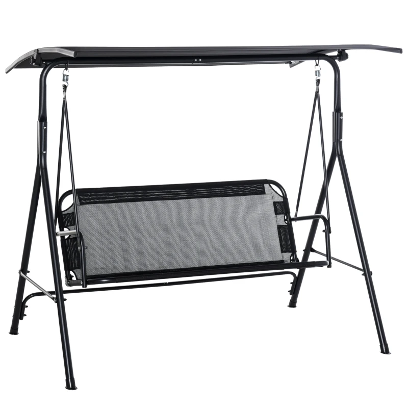 Outsunny Dondolo da Giardino Terrazza 2 Posti con Tettuccio Regolabile in Metallo e Texteline 172x110x155cm Nero