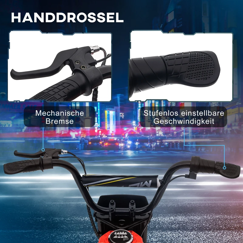 HOMCOM Elektro-Motorrad für Kinder, 24V Kindermotorrad mit Hupe, Leuchte, mit Drehgriff-Gashebel, 8-16 km/h, 8-12 Jahre, Rot(m-4)