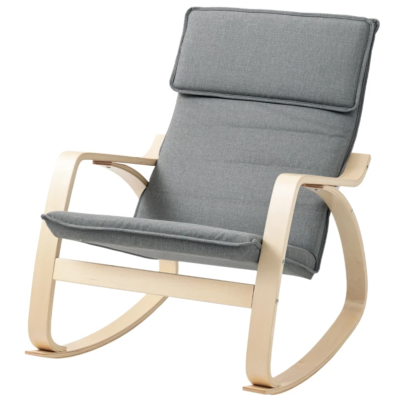 HOMCOM Comfortable Relax Rocking Chair, Upholstered Lounge Chair Recliner with High Back and Headrest for Living Room, Bedroom, Grey