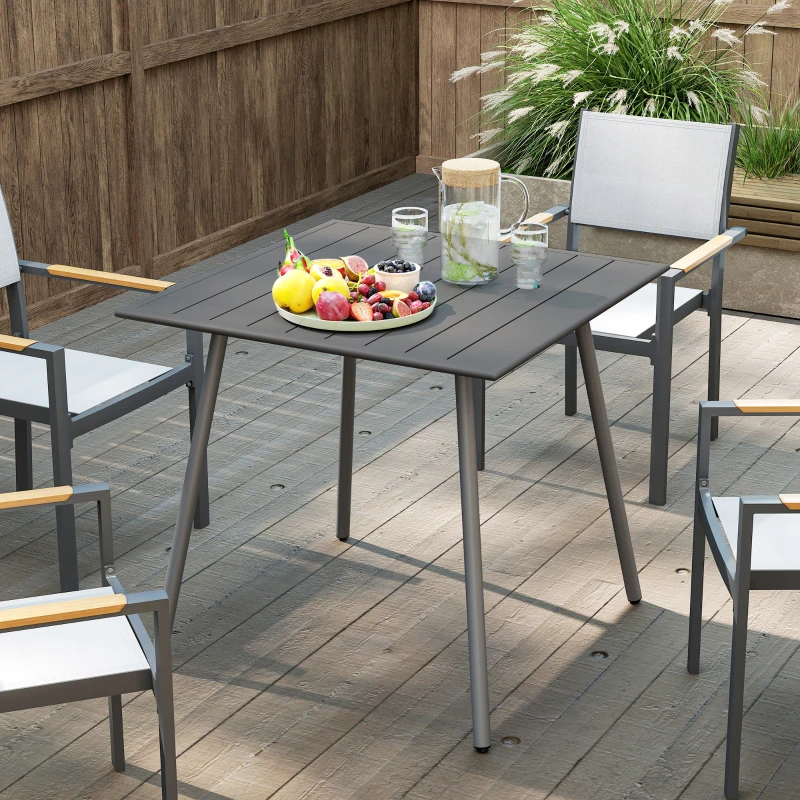 Outsunny Table à manger de jardin pour 6 personnes avec plateau à lattes pour jardin, patio, terrasse, 80 x 80 x 74 cm, gris