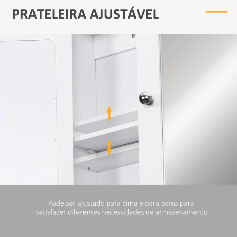 kleankin Armário de banheiro com parede de espelho com 2 portas 3 níveis de armazenamento de parede Cor Branco 56x13x58cm