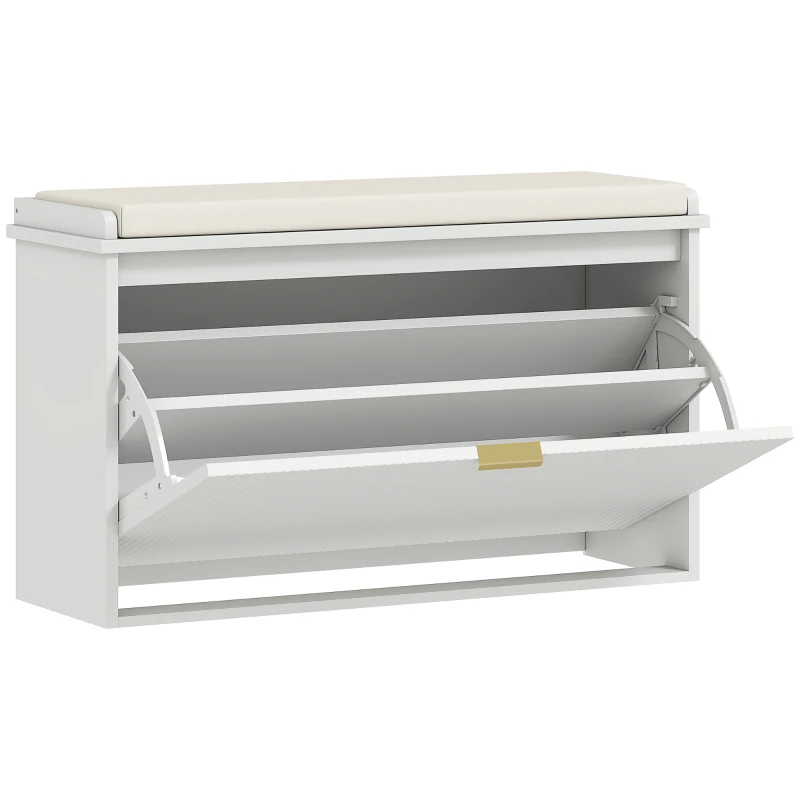HOMCOM Bancă pentru Pantofi cu Raft Interior Reglabil și Detașabil, 80x26x47.5 cm, Alb și Bej(m-11)