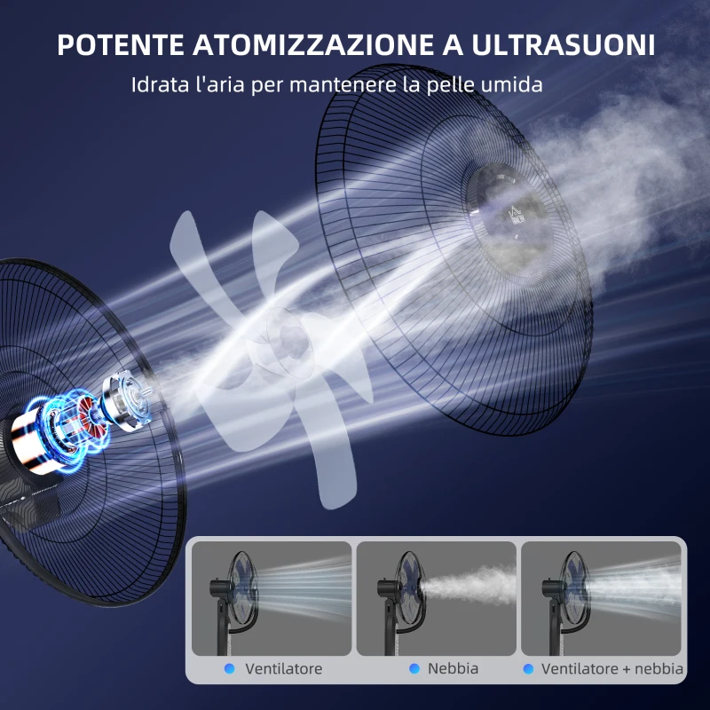 HOMCOM Ventilatore Nebulizzatore a 3 Velocità, Oscillazione 75° e Nebulizzazione Regolabile, Nero