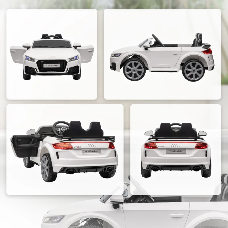 HOMCOM Coche Eléctrico para Niños de 3+ Años Audi TT Eléctrico 12V con Velocidad 3 km/h Mando a Distancia 102x60x44 cm Blanco