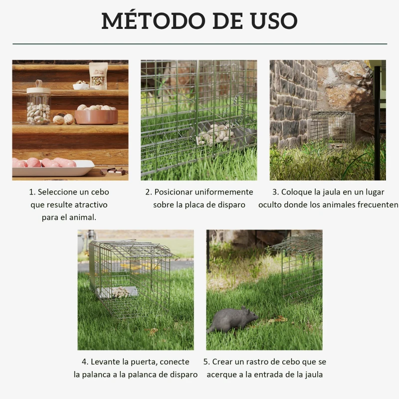 Outsunny Trampa para Animales Vivos Plegable 66x24x30,5 cm Jaula de Captura de Alambre con Puerta y Asa para Conejos Plata