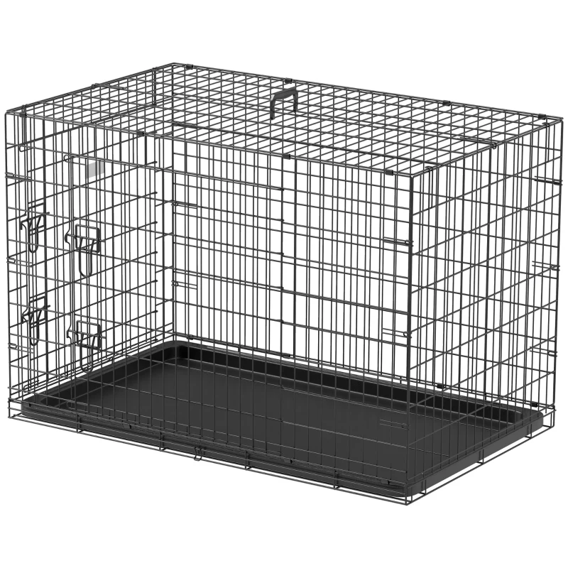 PawHut Cage caisse de transport pliante pour chien en métal noir 92 x 57 x 62,5 cm