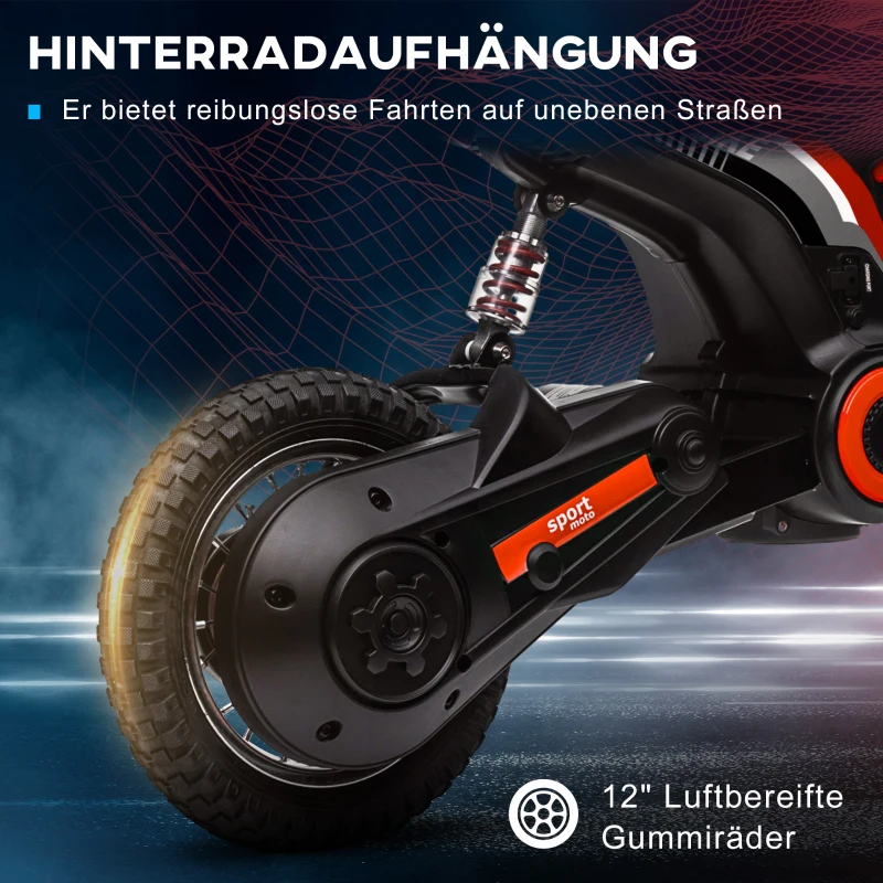 HOMCOM Elektro-Motorrad für Kinder, 24V Kindermotorrad mit Hupe, Leuchte, mit Drehgriff-Gashebel, 8-16 km/h, 8-12 Jahre, Rot(m-8)