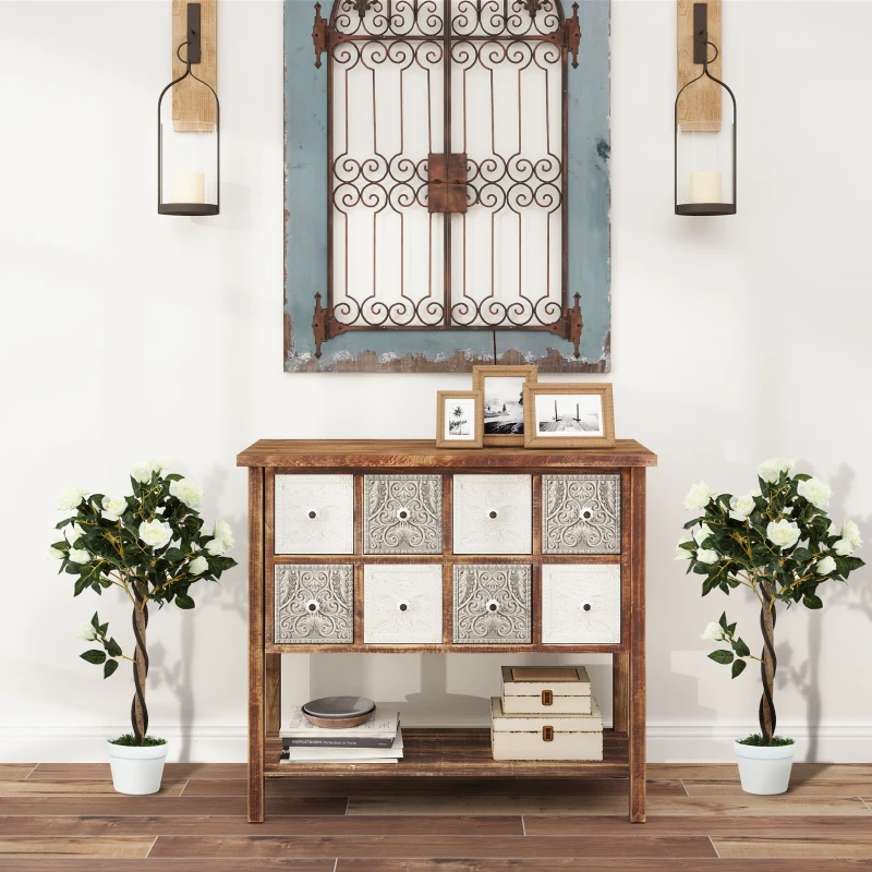 Outsunny Set of Two Faux Rose Trees - White