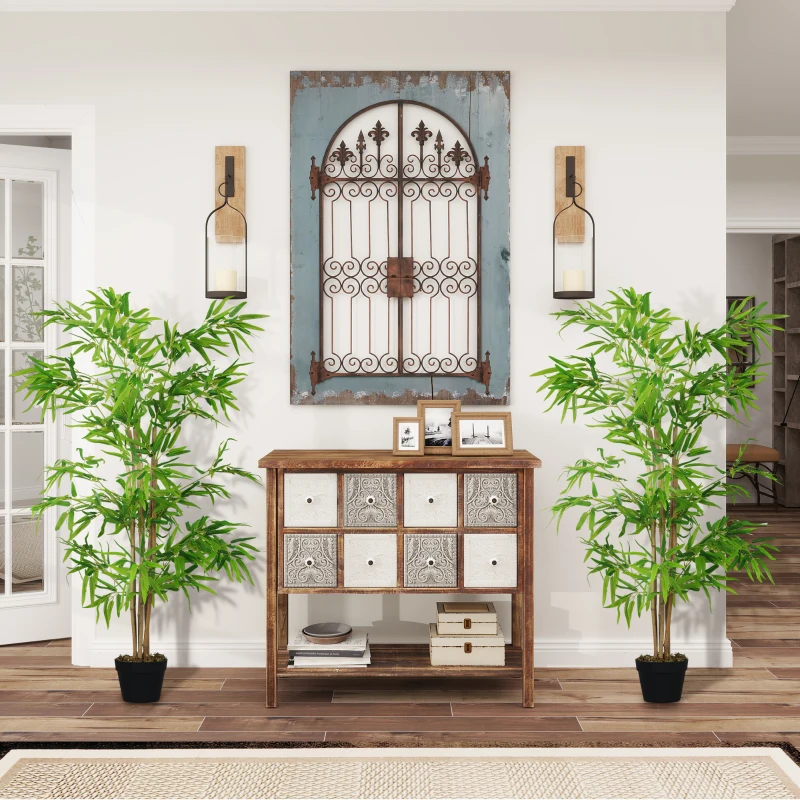 Outsunny Lot de 2 bambous artificiels Hauteur 1,5 m 644 Feuilles denses réalistes Pot Inclus Noir avec Lichen Vert