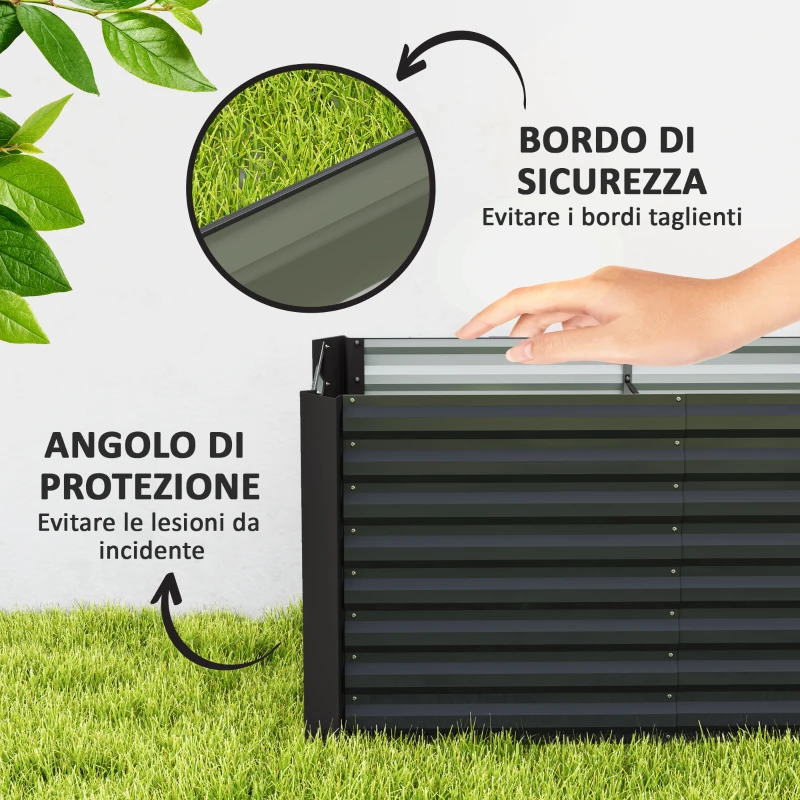 Outsunny Aiuola Rialzata Set 2 Pezzi Rettangolari senza Fondo, in Acciaio Zincato, 120x60x60 cm, Grigio Scuro