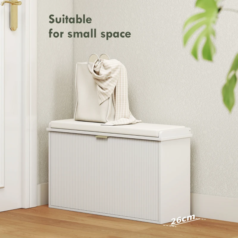 HOMCOM Bancă pentru Pantofi cu Raft Interior Reglabil și Detașabil, 80x26x47.5 cm, Alb și Bej(m-4)