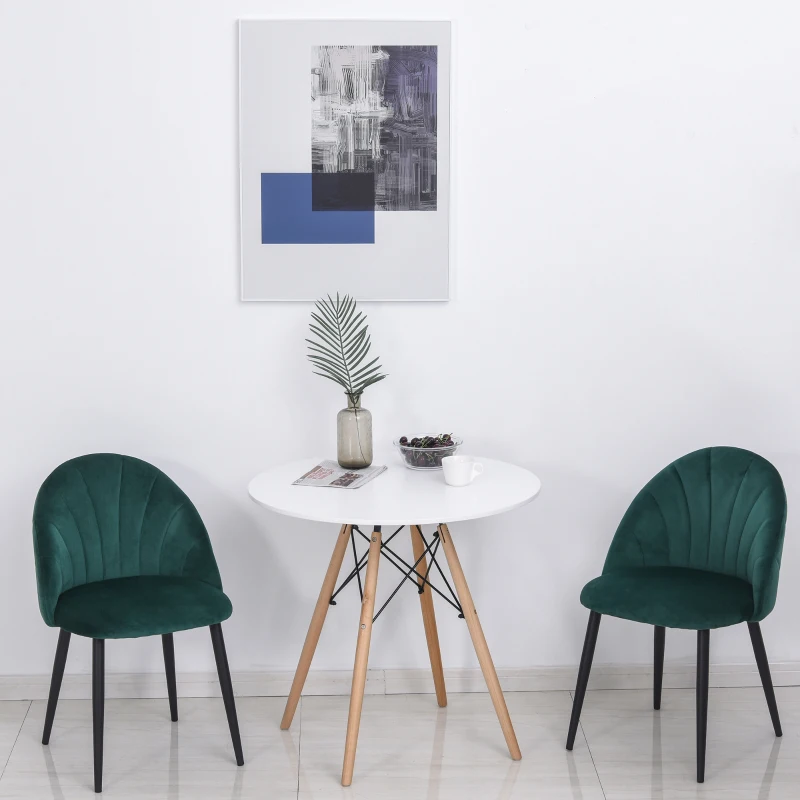 HOMCOM Set di 2 Sedie Sala da Pranzo, Sedie Cucina Moderne con Schienale a Conchiglia e Gambe in Metallo, Sedia in Velluto con Imbottita per Cucina, Camera da Letto, Ufficio e Soggiorno, Verde