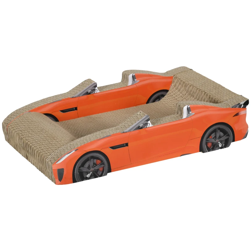 PawHut Cușcă pentru Pisici Zgârietoare în Formă de Mașină din Carton Ondulat Roșu