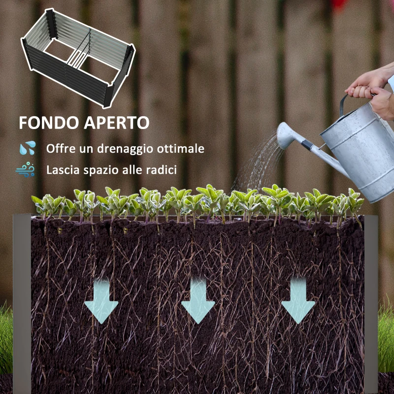 Outsunny Aiuola Rialzata Set 2 Pezzi Rettangolari senza Fondo, in Acciaio Zincato, 120x60x60 cm, Grigio Scuro