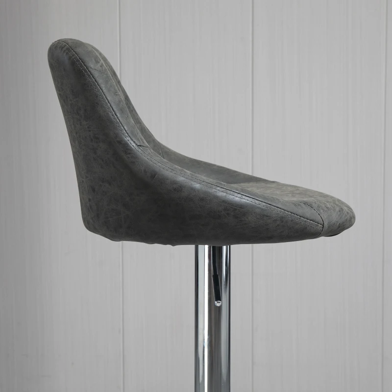 HOMCOM Set 2 Sgabelli da Bar con Altezza Regolabile, Base in Metallo e Seduta Finta Pelle, Sgabelli Alti Moderni Girevoli con Schienale e Poggiapiedi 46x48x83-104cm, Grigio Scuro