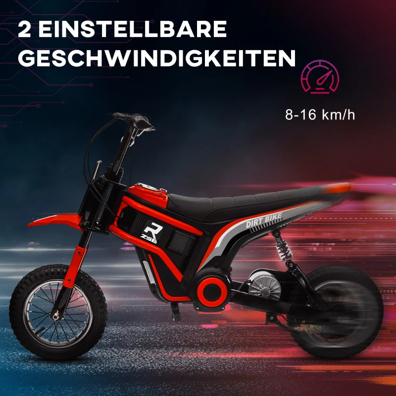HOMCOM Elektro-Motorrad für Kinder, 24V Kindermotorrad mit Hupe, Leuchte, mit Drehgriff-Gashebel, 8-16 km/h, 8-12 Jahre, Rot(m-5)