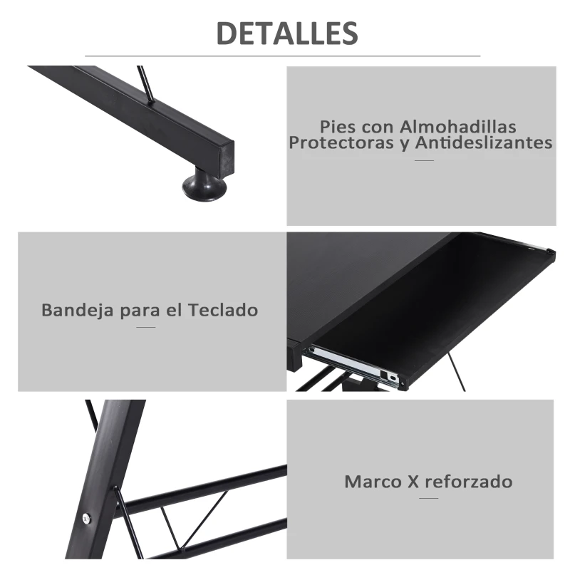 HOMCOM Secretária para Escritório Mesa de Computador 2 em 1 Secretária em Forma de L 130x130x73,5cm e Secretária Reta 210x50x73,5cm Preto