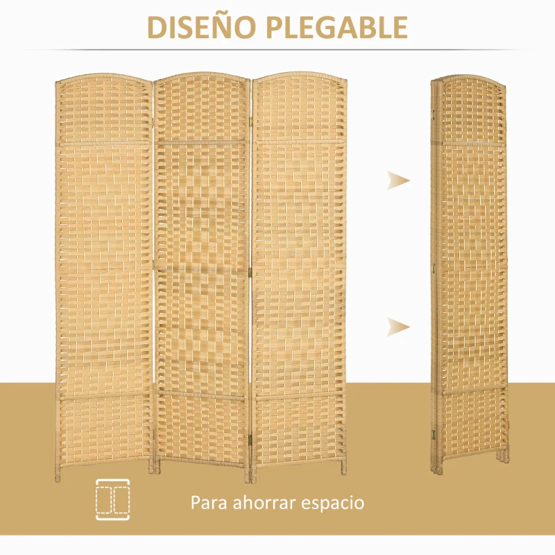 HOMCOM Separador de Ambientes de 3 Paneles Biombo Plegable 135x180 cm Pantalla de Privacidad de Polipropileno Natural