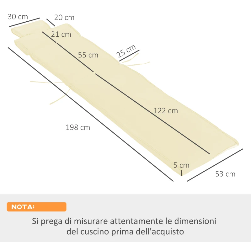 Outsunny Cuscino Per Sdraio Lettino Prendisole Da Giardino 198x53x5cm Bianco Crema
