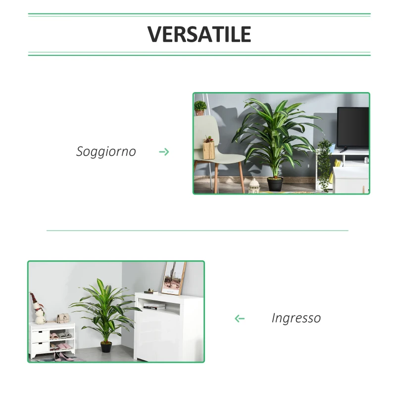 Outsunny Pianta Tropicale Decorativa Dracena Finta in Plastica con Vaso per Interno ed Esterno, Ф18 x 110cm