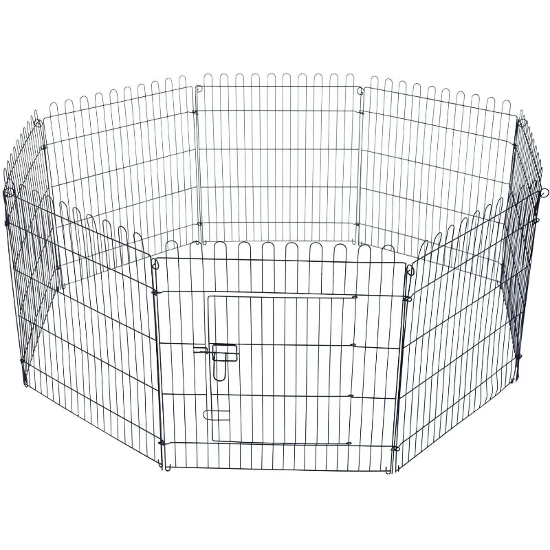 PawHut Parque para Animais de Estimação com 8 Paineis 71x76cm Dobrável Cerca para Animais de Estimação com Porta com Trava para Jardim Pátio Exterior Preto