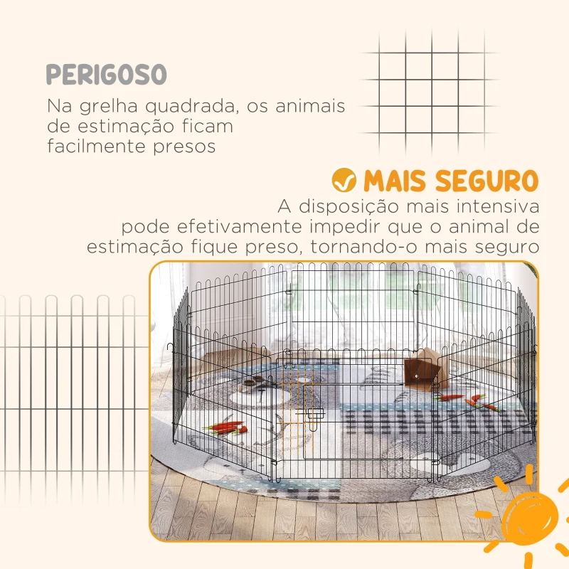 PawHut Parque para Animais de Estimação com 8 Paineis 71x61cm Dobrável Cerca para Animais de Estimação com Porta com Trava para Jardim Pátio Exterior Preto