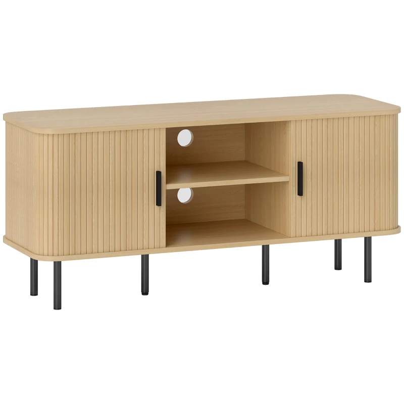 HOMCOM Dulap TV cu 2 Dulapuri, 2 Rafturi și 2 Orificii pentru Cabluri, Mobilier TV din Lemn, 120x40x55 cm, Lemn Natural