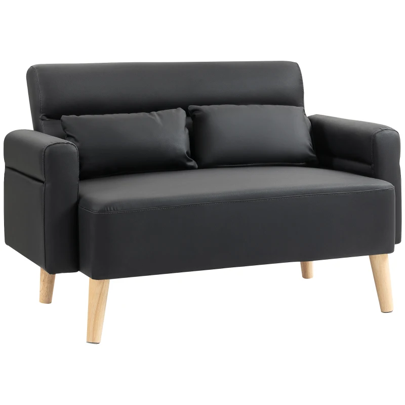 HOMCOM Sofá de 2 Plazas con Tapizado de Cuero Sintético Acolchado Grueso y Patas de Madera para Salón 117x78x78 cm Negro