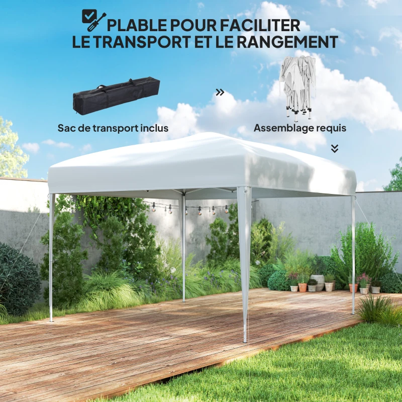 Outsunny Tonnelle de jardin extérieur 3x3m Tonnelle pliante Pop up Tente Pliable Barnum de Jardin Pliant Anti-UV + Sac de Transport Acier Oxford Blanc