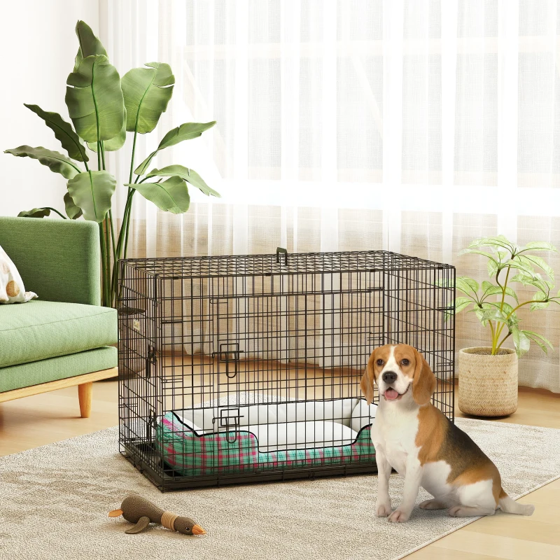 PawHut Cage caisse de transport pliante pour chien en métal noir 92 x 57 x 62,5 cm
