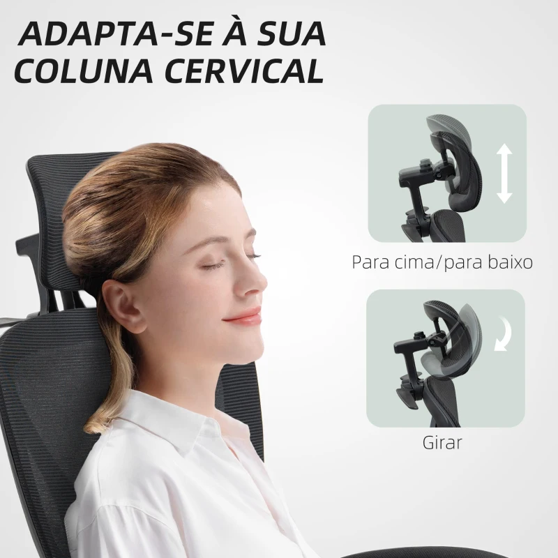 HOMCOM Cadeira de Escritório de Malha com Apoio para a Cabeça Suporte Lombar Apoio para os Pés Função de Inclinação 71x70x109-119 cm Preto