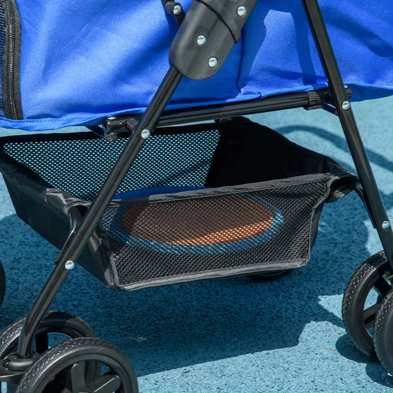 PawHut Wózek dla psa, składany, z oknem z siatki, zdejmowany dach, uchwyt na kubek, koszyk na dole, metalowa rama, szary, 67 x 45 x 96 cm