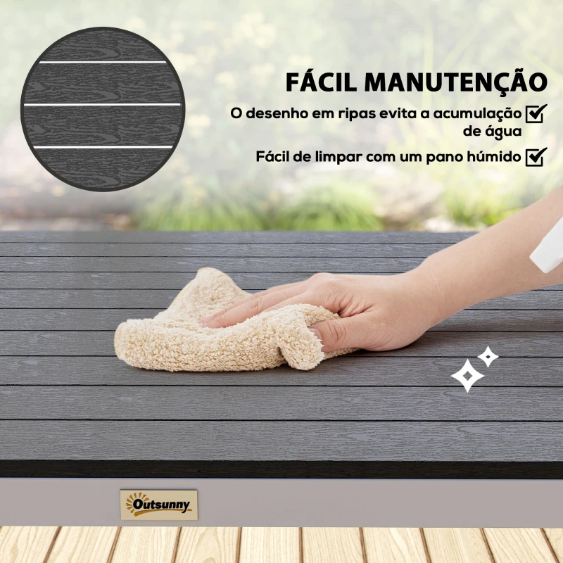 Outsunny Mesa de Refeição para Jardim Retangular com Estrutura de Alumínio Imitação Madeira e Bancada em Ripas 120x90x72 cm Preto