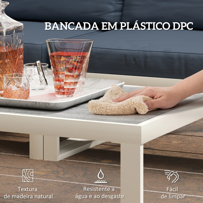 Outsunny Conjunto de Jardim de 4 Peças em Forma de L com 2 Sofás Sofá de Canto com Assento Ajustável e Mesa de Centro Bege e Cinza