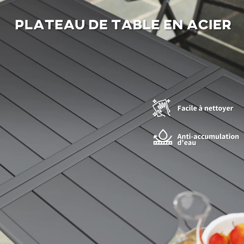 Outsunny Table à manger de jardin pour 6 personnes avec plateau à lattes pour jardin, patio, terrasse, 150 x 80 x 74 cm, gris