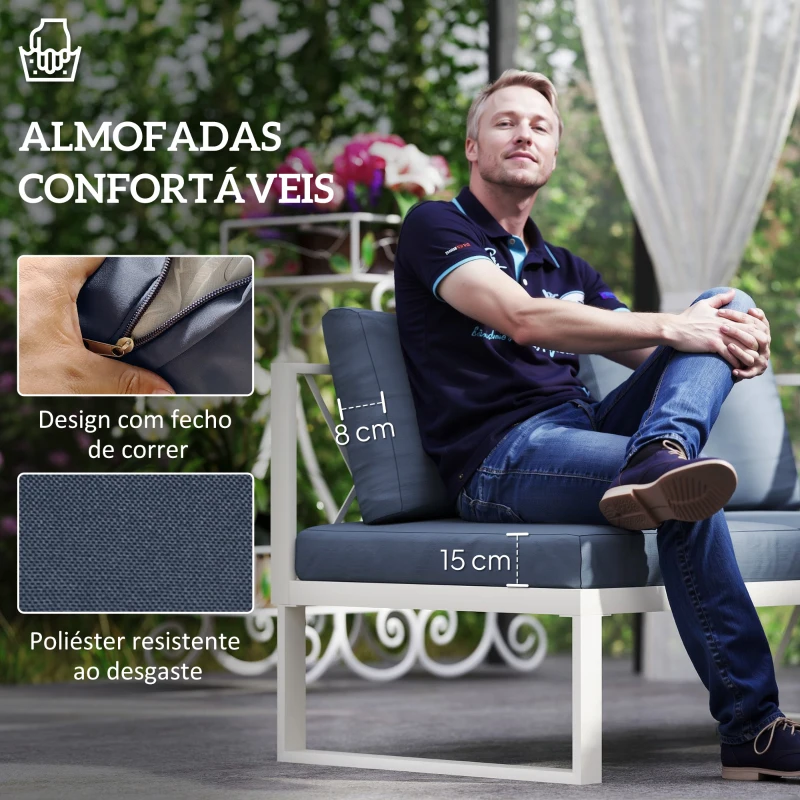 Outsunny Conjunto de Jardim de 4 Peças em Forma de L com 2 Sofás Sofá de Canto com Assento Ajustável e Mesa de Centro Bege e Cinza