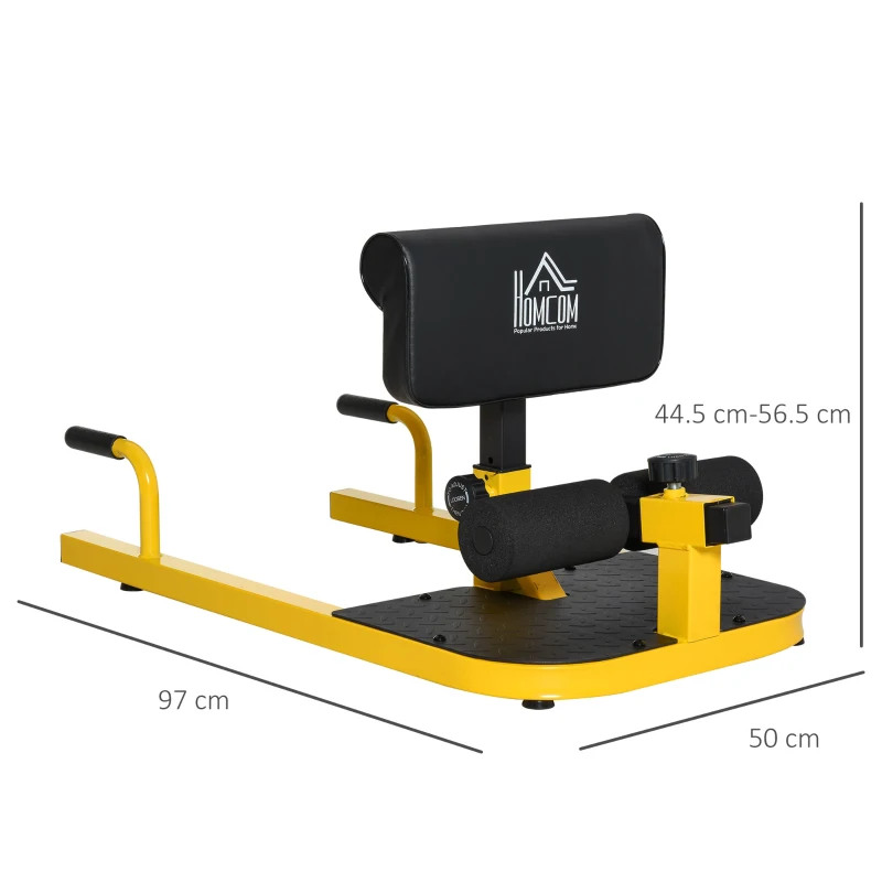 HOMCOM Aparat pentru Genuflexiuni 3 în 1 pentru Picioare, Abdominale și Flotări, 50x97x44,5-56,5 cm, Galben