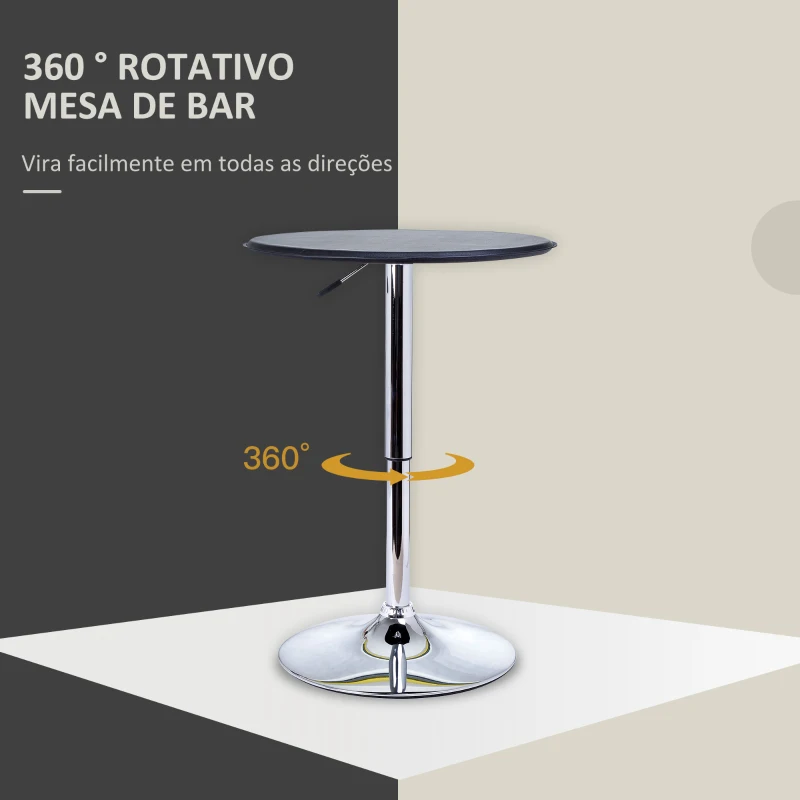 HOMCOM Mesa de Bar com Altura Ajustável Giratória 360° com Base Redonda Mesa Alta Moderna para Cozinha Ø63x67-93 cm Preto