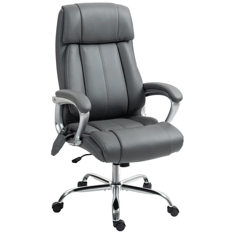 HOMCOM Scaun de Birou cu Masaj în 6 Puncte, Vibrant și Înclinabil, cu Buzunar și Telecomandă, 66x72x113-121 cm, Gri(m-11)