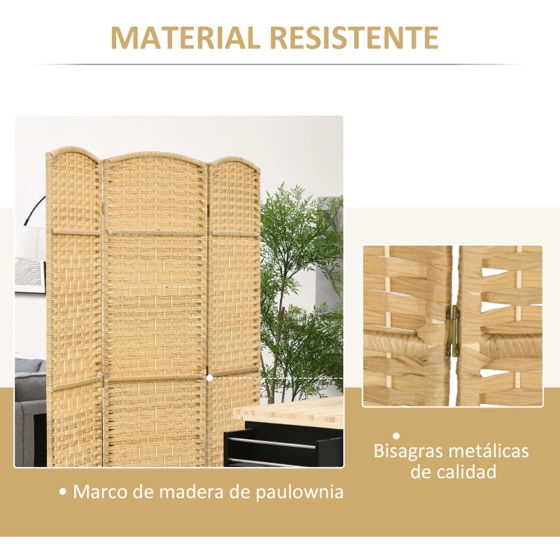 HOMCOM Separador de Ambientes de 3 Paneles Biombo Plegable 135x180 cm Pantalla de Privacidad de Polipropileno Natural