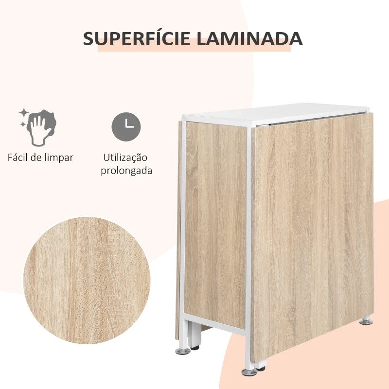 HOMCOM Mesa Dobrável de Arrumação 4 Prateleiras para Sala de Jantar Sala de Estar Mesa Auxiliar de Madeira 169x62x75 cm Carvalho e Branco