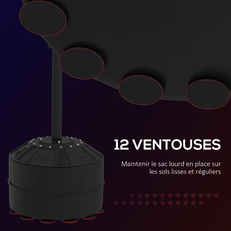 SPORTNOW Sac de frappe sur pied punching ball sur pied réglable en hauteur 160-205 cm pompe inclus, lestage de sable ou eau, noir