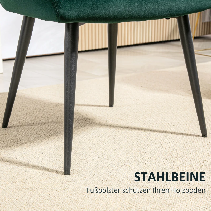 HOMCOM Polsterstuhl, Akzentstuhl, dekorative Steppung, Samtoptik, bis 120 kg, Dunkelgrün