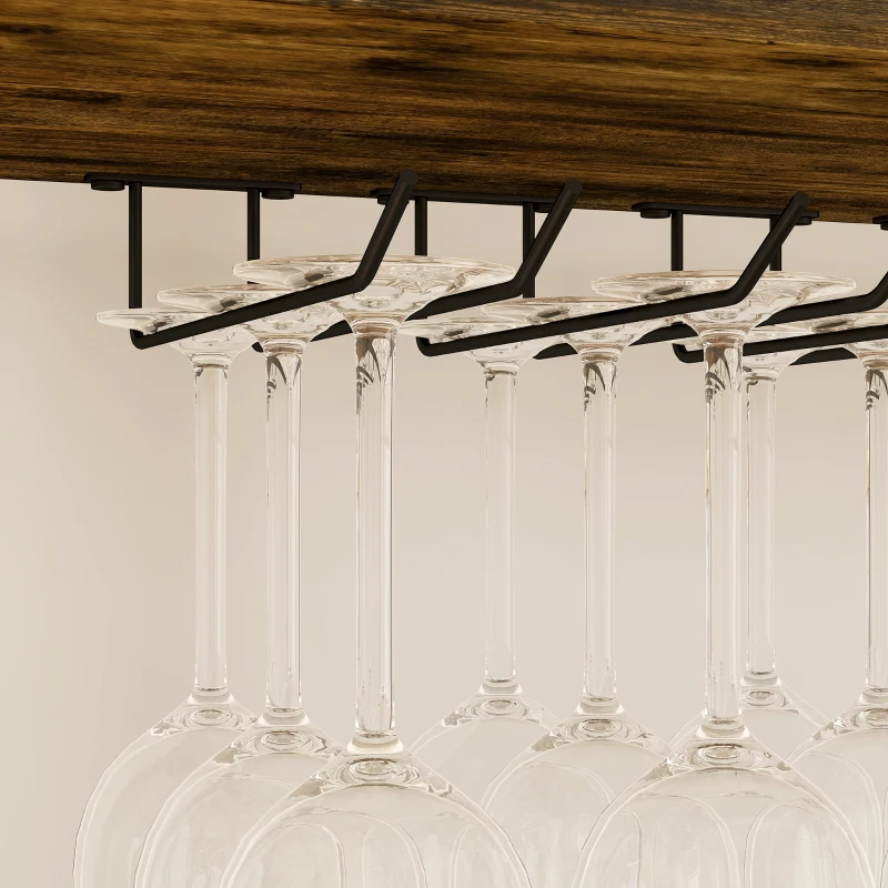 HOMCOM Suporte para Vinho para 24 Garrafas Estilo Industrial com Suporte para Copos e Prateleira Aberta 66x30x100,3 cm Castanho Rústico