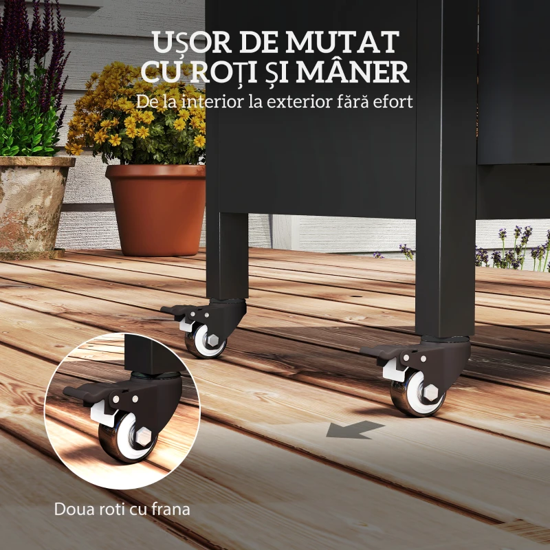 Outsunny Cărucior pentru Grătar cu Blat din Oțel Inoxidabil și Măsuță Laterală Pliabilă, 116x50x93 cm, Negru