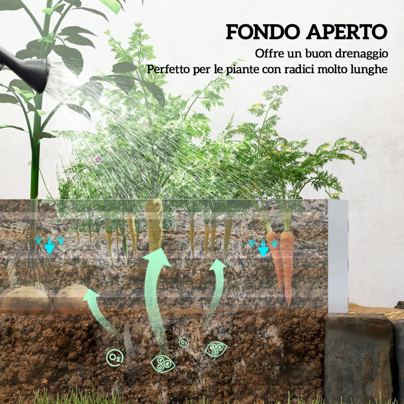 Outsunny Letto per Orto Rialzato in Metallo da Esterno per Fiori e Ortaggi, 241x90,5x30 cm, Argento