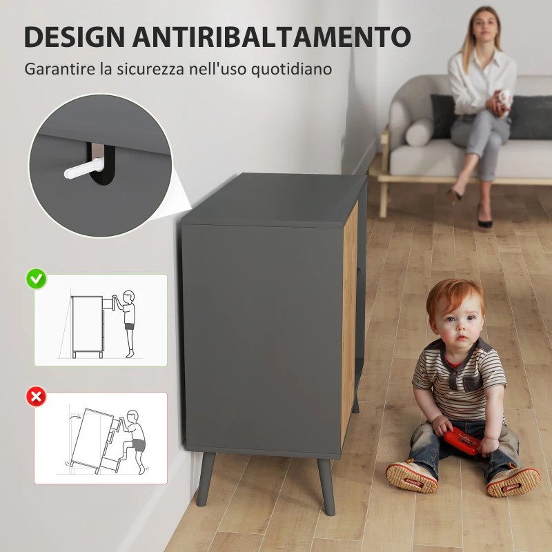 HOMCOM Credenza Moderna con Armadietto e Vano Portaoggetti, in Legno, 80x39x76 cm, Grigio Scuro
