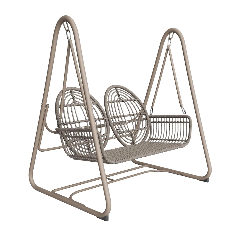 Balancelle de jardin pour 2 personnes, balancelle avec dossier, 141×109×143 cm, Beige＋Marron