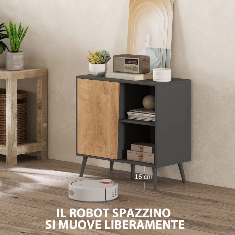 HOMCOM Credenza Moderna con Armadietto e Vano Portaoggetti, in Legno, 80x39x76 cm, Grigio Scuro